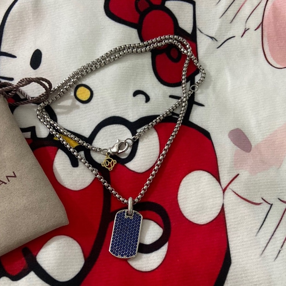 David Yurman Silver Necklace with Blue Pendant